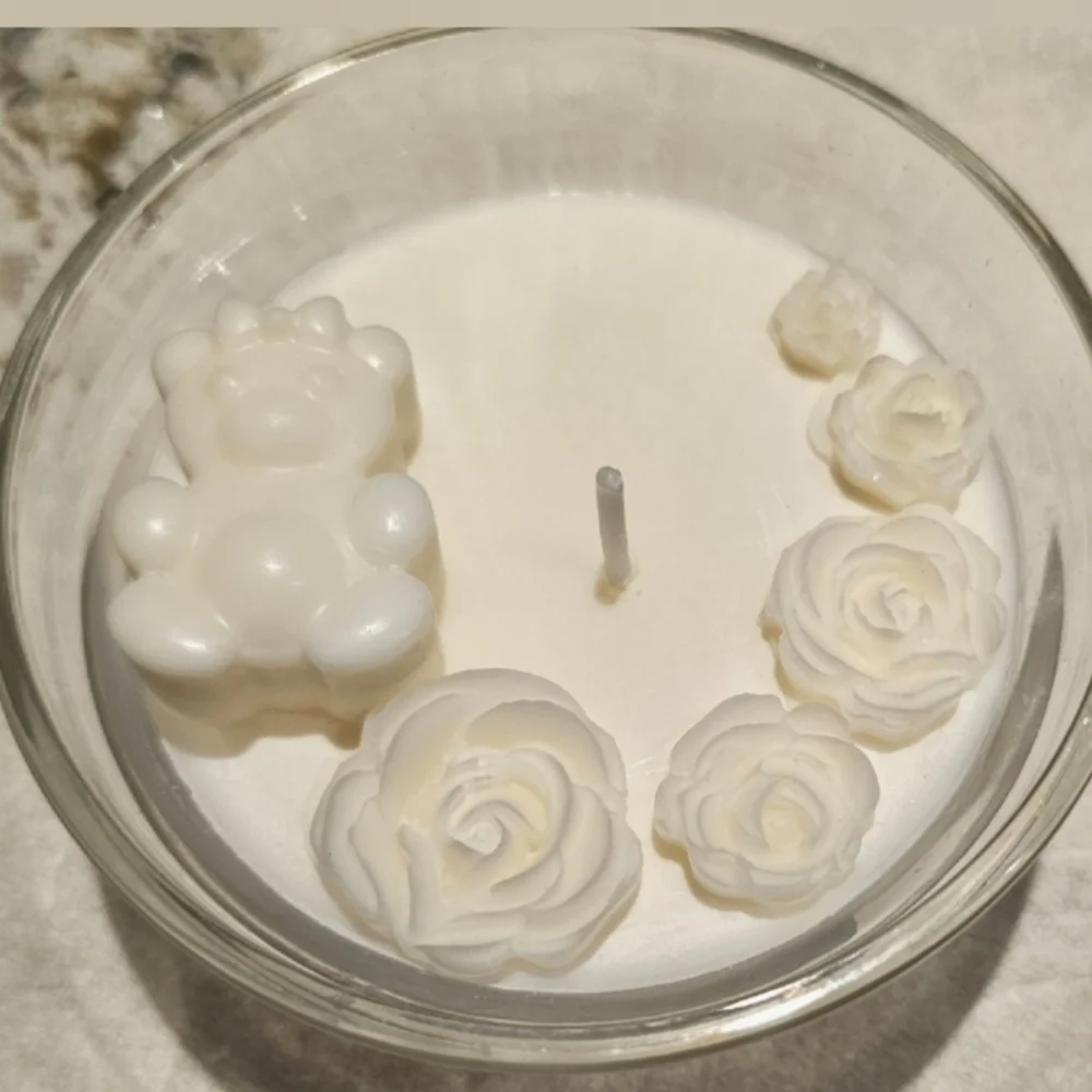 6 Personalized White Bear Scented Baby Shower Birthday Candle Favors Giveaways